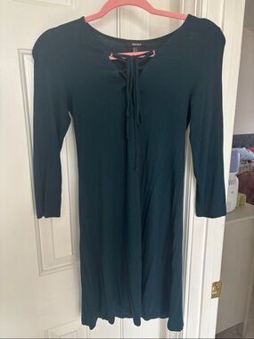 Forever 21 Forest Green Lace-Up Long Sleeve Dress